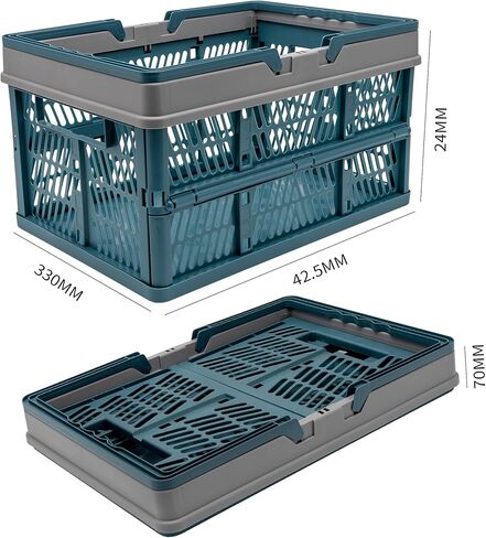 Crates for Storage, Collapsible Plastic Basket for Organizing, Shopping and Storage, 24L Foldable Crate with Handles, Deepblue in Saudi Arabia