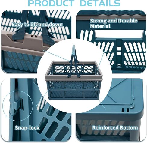 Crates for Storage, Collapsible Plastic Basket for Organizing, Shopping and Storage, 24L Foldable Crate with Handles, Deepblue in Saudi Arabia