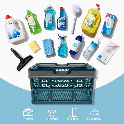 Crates for Storage, Collapsible Plastic Basket for Organizing, Shopping and Storage, 24L Foldable Crate with Handles, Deepblue in Saudi Arabia