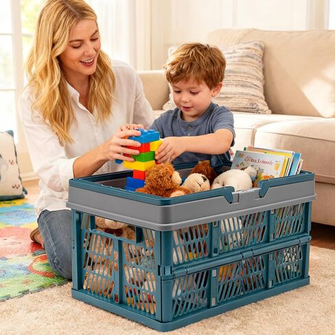 Crates for Storage, Collapsible Plastic Basket for Organizing, Shopping and Storage, 24L Foldable Crate with Handles, Deepblue in Saudi Arabia