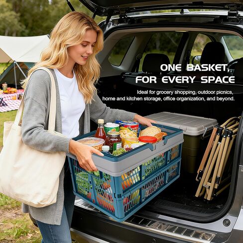 Crates for Storage, Collapsible Plastic Basket for Organizing, Shopping and Storage, 24L Foldable Crate with Handles, Deepblue in Saudi Arabia