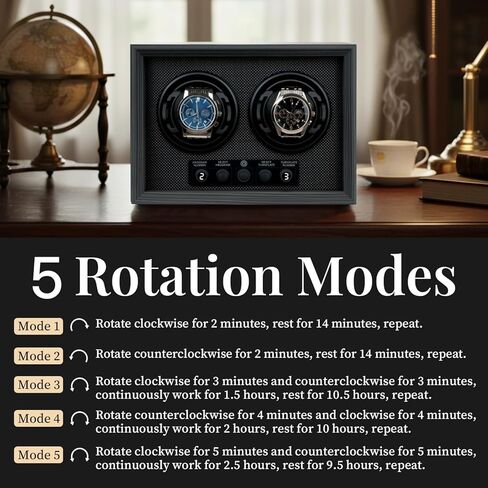 Mcbazel Double Watch Winder للساعات الأوتوماتيكية، صندوق مزدوج للساعة مع 5 أوضاع، محرك هادئ، هدية مثالية للرجال والأب والنساء - أسود in Kuwait