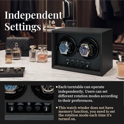 Mcbazel Double Watch Winder للساعات الأوتوماتيكية، صندوق مزدوج للساعة مع 5 أوضاع، محرك هادئ، هدية مثالية للرجال والأب والنساء - أسود in Kuwait