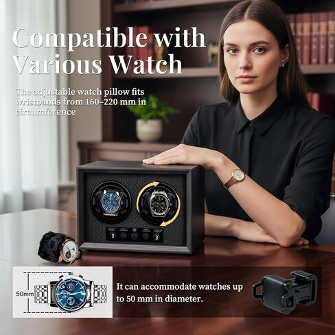 Mcbazel Double Watch Winder للساعات الأوتوماتيكية، صندوق مزدوج للساعة مع 5 أوضاع، محرك هادئ، هدية مثالية للرجال والأب والنساء - أسود in Kuwait