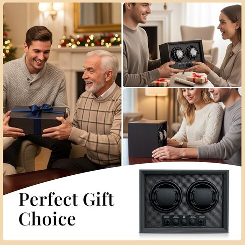 Mcbazel Double Watch Winder للساعات الأوتوماتيكية، صندوق مزدوج للساعة مع 5 أوضاع، محرك هادئ، هدية مثالية للرجال والأب والنساء - أسود in Kuwait