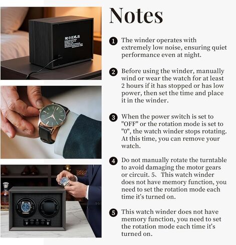 Mcbazel Double Watch Winder للساعات الأوتوماتيكية، صندوق مزدوج للساعة مع 5 أوضاع، محرك هادئ، هدية مثالية للرجال والأب والنساء - أسود in Kuwait