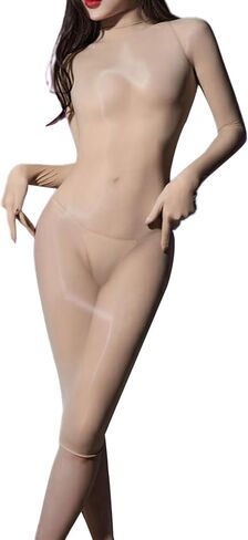 فستان نسائي زيتي لامع من Bodystocking، جوارب شفافة لامعة لكامل الجسم، ملابس داخلية ضيقة من النايلون in Kuwait