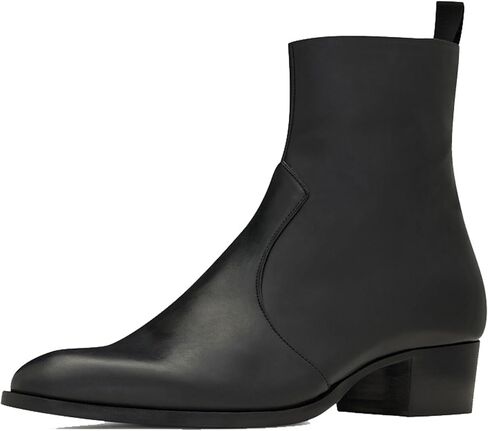 Santimon Men’s Dress Formal Ankle Chelsea Boots –Top-Grain Leather Side-Zip Western Boots with Low Block Heel & Cushioned Insole for Party, Banquet, Wedding & Night Out in Saudi Arabia
