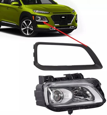 JX RACING Right Halogen Headlight Assembly Compatible with Hyundai Kona 2018-2021 Passenger Side Headlamp with Bezel Molding Cover 2Pcs HY2503223 92102J9020 in Kuwait