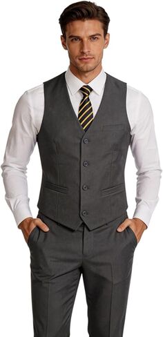 Furuyal Men's 2-Piece Suit Waistcoat Prom Wedding Dress Suit for Groomsmen Vest Pant Set Navy-M in Kuwait