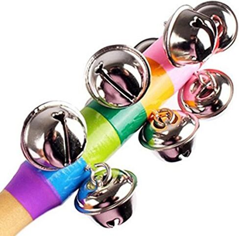 2 حزمة ألوان زاهية بألوان قوس قزح مقبض أجراس خشبية جلجل عصا شاكر حشرجة الموت 10 أجراس جلجل جرس موسيقي تفاعلي in Kuwait