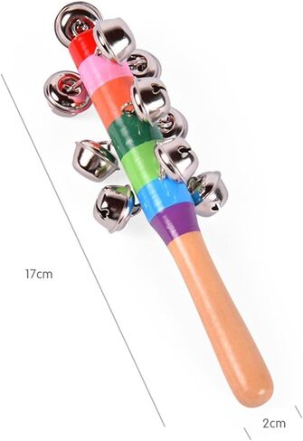 2 حزمة ألوان زاهية بألوان قوس قزح مقبض أجراس خشبية جلجل عصا شاكر حشرجة الموت 10 أجراس جلجل جرس موسيقي تفاعلي in Kuwait