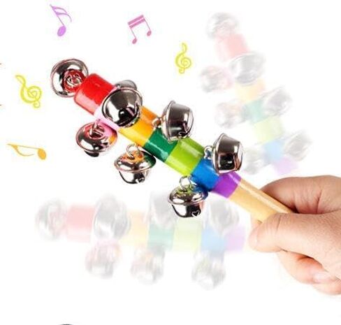 2 حزمة ألوان زاهية بألوان قوس قزح مقبض أجراس خشبية جلجل عصا شاكر حشرجة الموت 10 أجراس جلجل جرس موسيقي تفاعلي in Kuwait