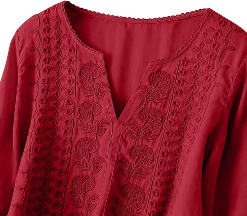 Embroidered Tops for Women Seven Quarter Sleeves Cotton Linen Shirts Losse V Neck Tops 2026 Spring Gauze Clothes in Saudi Arabia