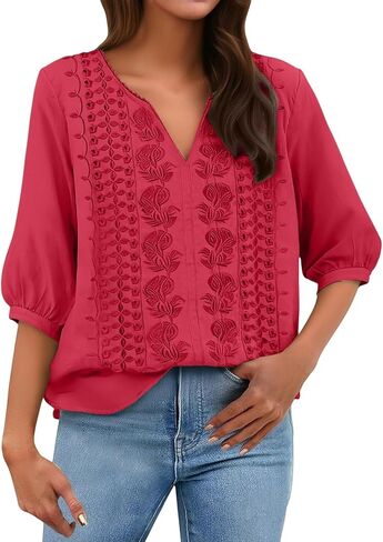 Embroidered Tops for Women Seven Quarter Sleeves Cotton Linen Shirts Losse V Neck Tops 2026 Spring Gauze Clothes in Saudi Arabia