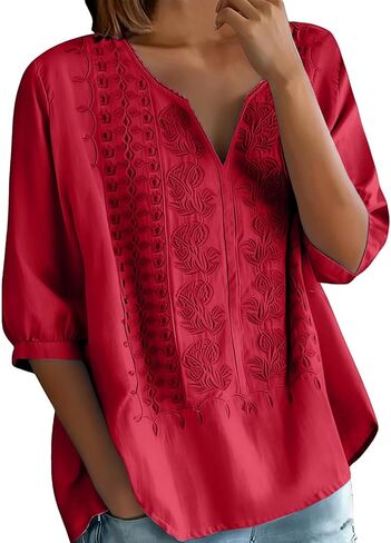 Embroidered Tops for Women Seven Quarter Sleeves Cotton Linen Shirts Losse V Neck Tops 2026 Spring Gauze Clothes in Saudi Arabia