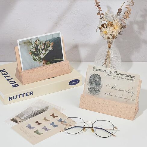 WEBEEDY 2 Sets Desktop Wood Calendar Stands Beech Wooden Holder Base for Display Place Card Postcard Photo Picture Book Artworks, Office Home Desktop Wedding Decoration, 4x2x1.4 inch in Saudi Arabia
