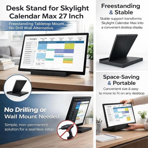 متوافق مع Skylight Calendar Max 27 بوصة حامل مكتبي قائم بذاته على سطح الطاولة، لا يوجد بديل للجدار المثقاب (أبيض) in Kuwait