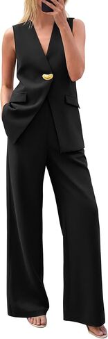KIRUNDO Pant Suits for Women Dressy 2 Piece Sets Sleeveless Blazer Vest Wide Leg Matching Pantsuit Business Casual Outfits in Saudi Arabia