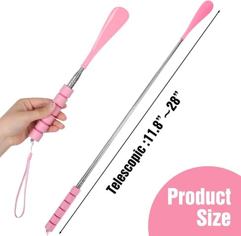 2 Pack Retractable Stainless Steel Long Handle Shoe Horn, Telescopic Foldable Shoehorn for Seniors/Pregnant Women, Extended Boot Horn for Cowboy Boots, Metal Travel Shoe Helper (Black/Pink) in Saudi Arabia