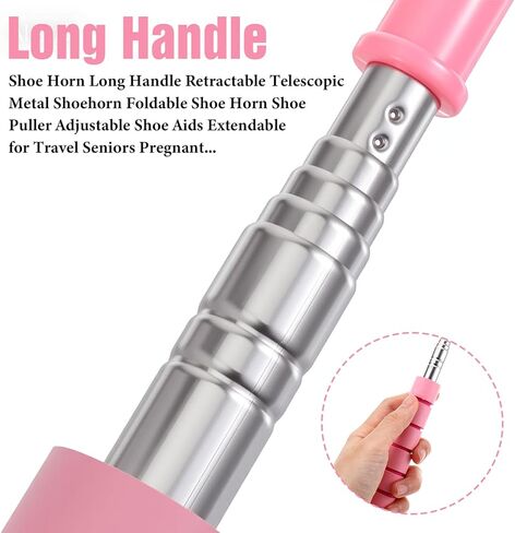 2 Pack Retractable Stainless Steel Long Handle Shoe Horn, Telescopic Foldable Shoehorn for Seniors/Pregnant Women, Extended Boot Horn for Cowboy Boots, Metal Travel Shoe Helper (Black/Pink) in Saudi Arabia