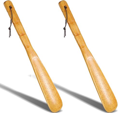 2 Pcs Wooden Shoe Horn 13'' Long Handle Shoe Helper Spoons Retro Wood Shoehorn with Lanyard Shoes Stick Helper for Seniors Men Women in Saudi Arabia