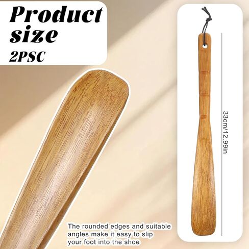 2 Pcs Wooden Shoe Horn 13'' Long Handle Shoe Helper Spoons Retro Wood Shoehorn with Lanyard Shoes Stick Helper for Seniors Men Women in Saudi Arabia