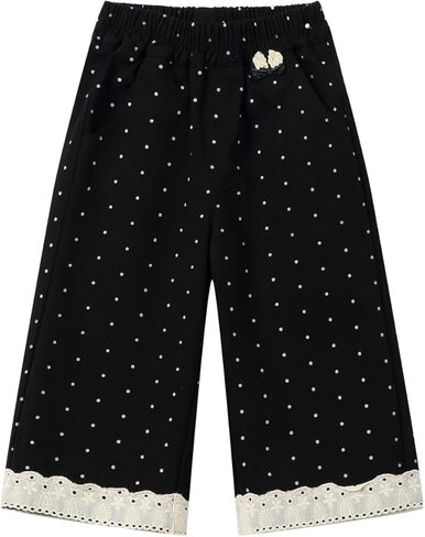 Mud Kingdom Girls Wide Leg Pants with Lace Trim and Bow Polka Dot Casual Pants 12 Months - Size 8 in Saudi Arabia