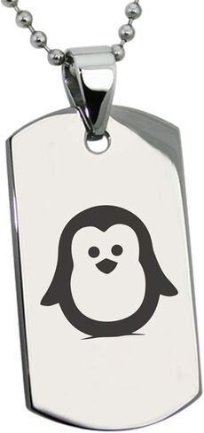 Stainless Steel Penguin Icon Dog Tag Pendant Necklace in Saudi Arabia