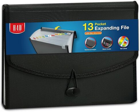 منظم ملفات الأكورديون H4D ذو 13 جيبًا مع جيب شبكي، مجلد ملفات موسع مع علامات تبويب، منظم مستندات قابل للتوسيع للمدرسة والمكتب المنزلي، حجم الحروف، وردي فاتح in Kuwait