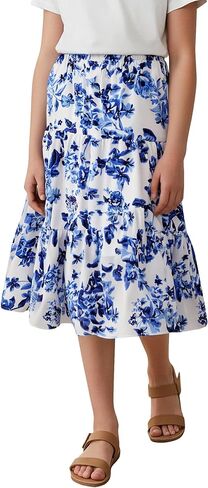 Happy Cherry Girls Spring Floral Midi Skirts Elastic Waist A Line Swing Skirt 8-13Y in Saudi Arabia