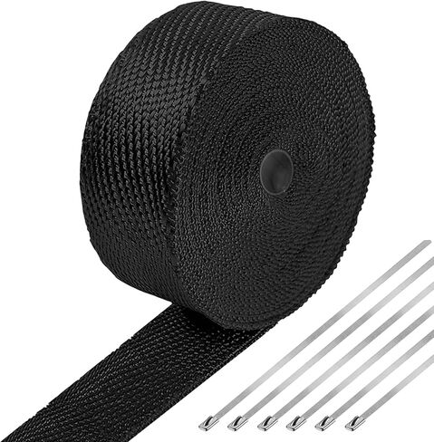 2 Inch x 50 Ft Fiberglass Exhaust Heat Wrap Roll with Stainless Ties for Motorcycle，Black in Saudi Arabia
