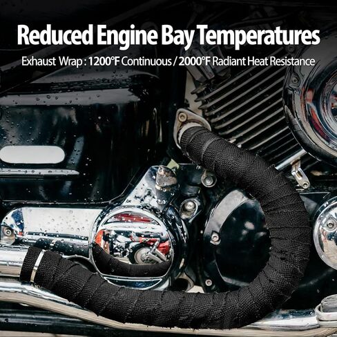 2 Inch x 50 Ft Fiberglass Exhaust Heat Wrap Roll with Stainless Ties for Motorcycle，Black in Saudi Arabia
