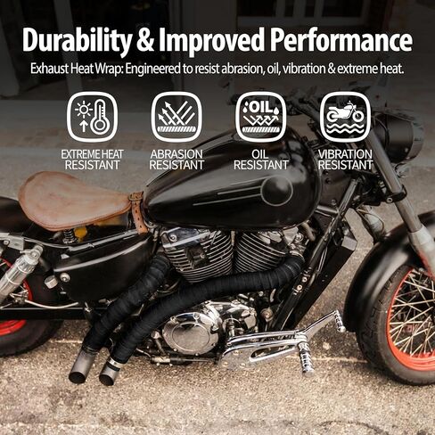 2 Inch x 50 Ft Fiberglass Exhaust Heat Wrap Roll with Stainless Ties for Motorcycle，Black in Saudi Arabia