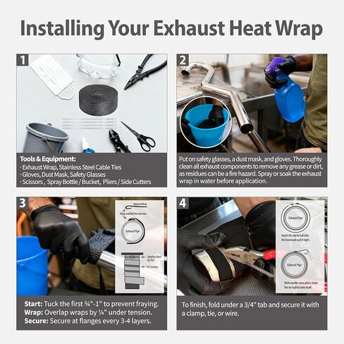2 Inch x 50 Ft Fiberglass Exhaust Heat Wrap Roll with Stainless Ties for Motorcycle，Black in Saudi Arabia