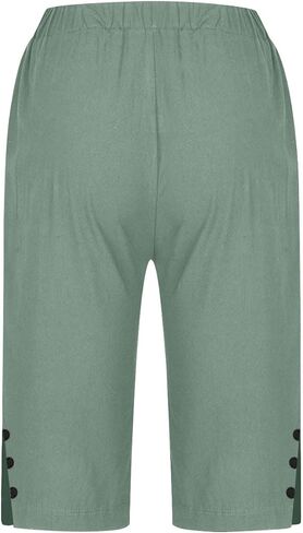 Linen Capri Pants for Women Knee Length Cotton Linen Capris Summer Straight Leg Loose Beach Bermuda Shorts with Pocket in Saudi Arabia