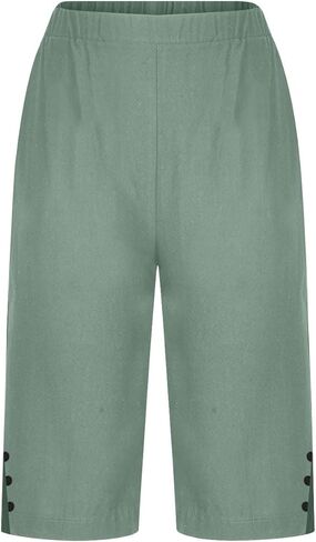 Linen Capri Pants for Women Knee Length Cotton Linen Capris Summer Straight Leg Loose Beach Bermuda Shorts with Pocket in Saudi Arabia