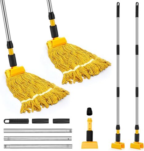 Thyle 6 Pack Stainless Steel Commercial Mop Handle for Floor Cleaning, 3 Section Replaceable Mop Stick Replacement with Jaw Clamp, Heavy Duty Mop Head Replacement Pole for Home Garage Office, 60 Inch in Saudi Arabia
