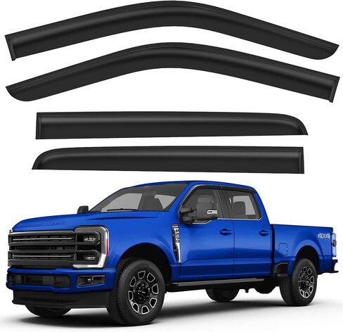 واقيات مطر مقاومة للكسر لسيارة Ford F250 إلى F550 Super Duty 2017-2026، كابينة الطاقم، عاكسات النوافذ خارج القناة، واقيات نافذة التهوية، واقيات الظل من الرياح والشمس، 4 قطع in Kuwait
