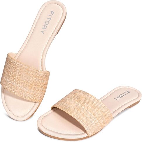 FITORY Women's Slide Sandals Fashion Round Toe With Classic Single Strap Slippers for Beach Size Size 6-11 in Saudi Arabia