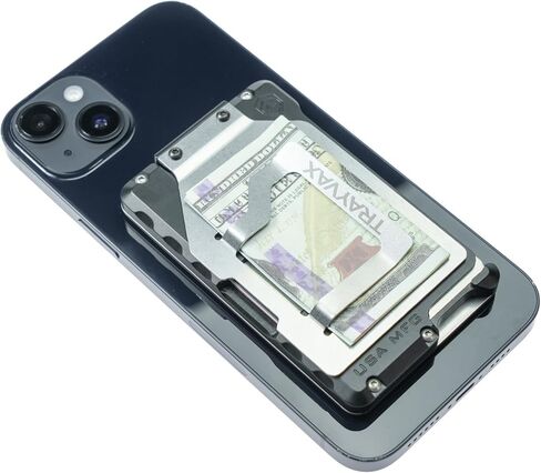 محفظة Trayvax Traverse MagSafe Kickstand - ألومنيوم مُصنع باستخدام الحاسب الآلي، محفظة رفيعة معدنية بالكامل مع قفل MagSafe قوي، تحمل 6 بطاقات + نقود، مسند مزدوج الزاوية، حماية RFID، صنع في الولايات المتحدة الأمريكية (أسود) in Saudi Arabia