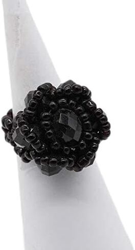 Handmade Blooming Rose Flower Crystal Stretch Ring Elastic Rope with Colorful Crystal Beads Adjustable Statement Ring in Saudi Arabia