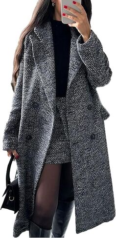 SOMTHRON Women's Winter Herringbone Wool Trench Coat Double Breasted Notch Collar Dressy Long Pea Coat Overcoat in Saudi Arabia