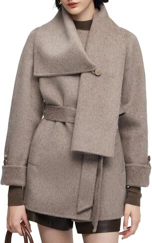 GOELIA Winter Coat for Women Alpaca Wool Blend Double-Faced Wrap Coat with Scarf and Belt Adjustable Button Cuffs in Saudi Arabia