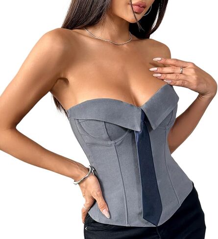 Women's Strapless Corset Top with Tie Sexy Office Chic Bustier Trendy Going Out Tube Tops in Saudi Arabia