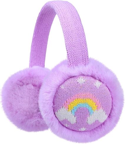 Winter Ear Muffs For Kids Warm Furry Knit Girls Earmuffs Boys Plush Toddler Ear Warmers Outdoor Ear Covers 3-15 Years Purple in Saudi Arabia