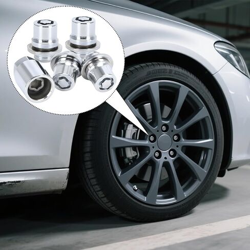 مجموعة صواميل قفل العجلة HZEL Car M12 x 1.5، طقم صواميل قفل إطار المقعد المخروطي 4 قطع من الكروم المضاد للسرقة مع مفتاح واحد، OEM#00276-00900، استبدال السيارات، متوافق مع Celica ES330 ES350 in Kuwait