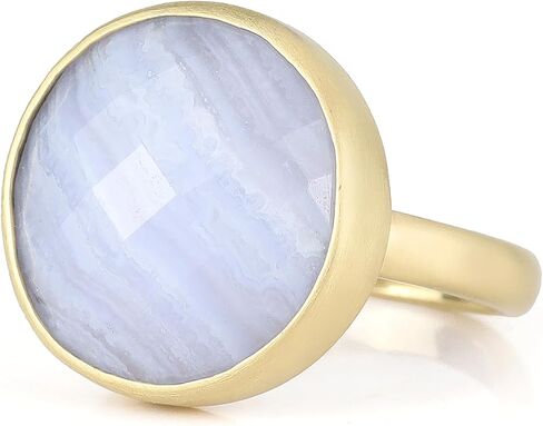 Blue Lace Agate Gold Ring - Brushed Gold Bezel - Vintage Agate Gemstone - Perfect Birthday Present - 14k Fashion Ring in Saudi Arabia
