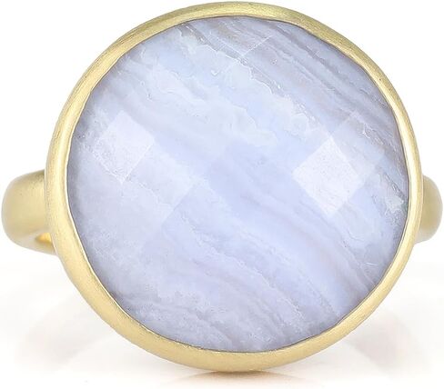 Blue Lace Agate Gold Ring - Brushed Gold Bezel - Vintage Agate Gemstone - Perfect Birthday Present - 14k Fashion Ring in Saudi Arabia