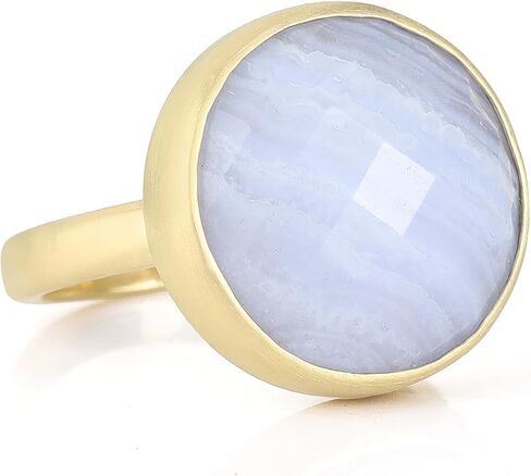 Blue Lace Agate Gold Ring - Brushed Gold Bezel - Vintage Agate Gemstone - Perfect Birthday Present - 14k Fashion Ring in Saudi Arabia